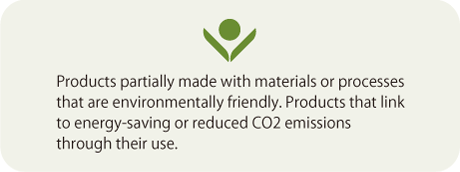 Products partially made with materials or processes that are environmentally friendly. Products that link to energy-saving or reduced CO2 emissions through their use.